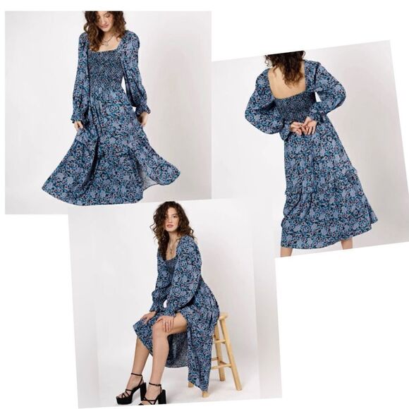 NWT Band of the Free - ROSELIN SAPPHIRE FLORAL LONG SLEEVE MAXI DRESS - Picture 1 of 9